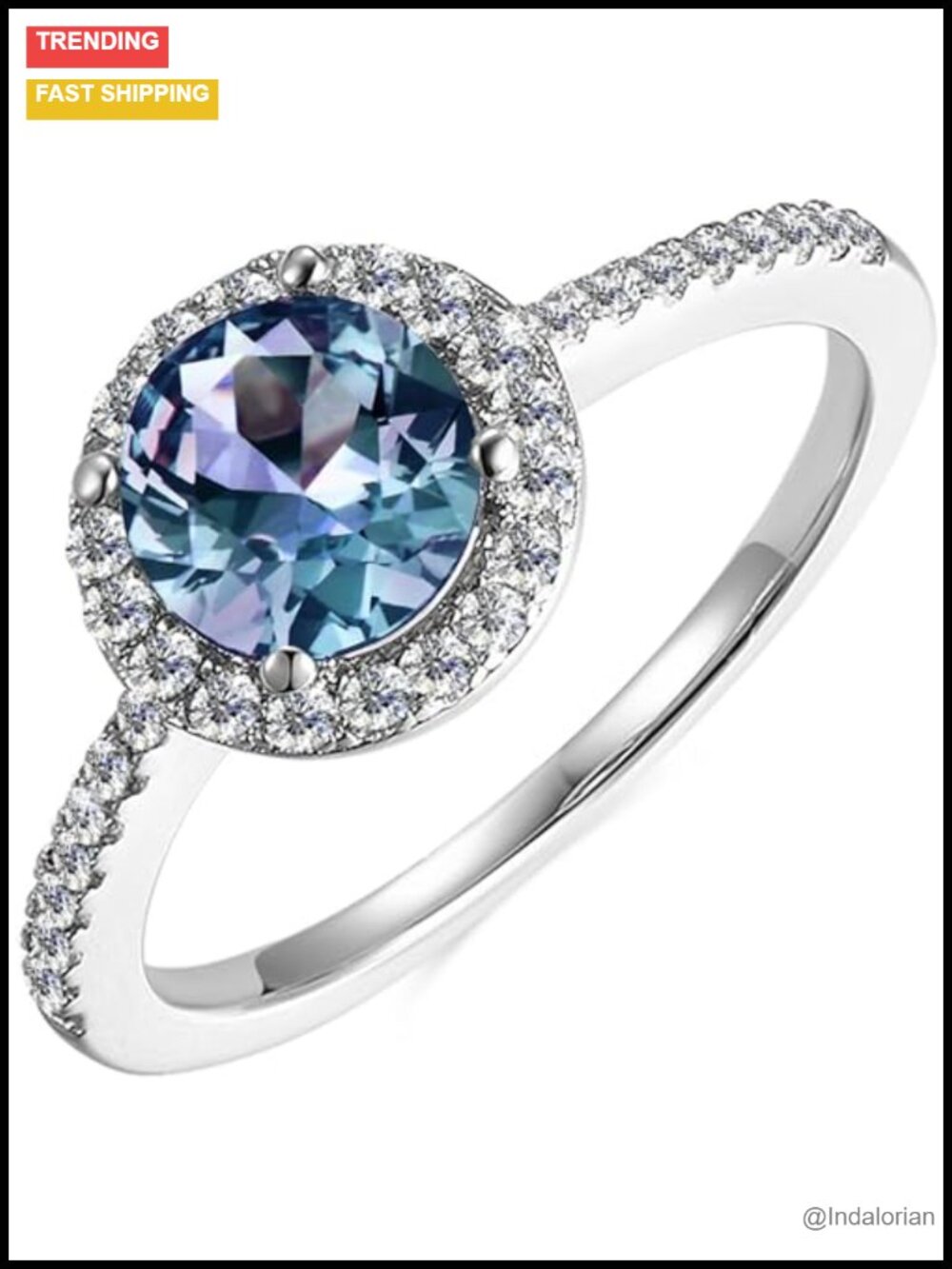 Sterling Silver Alexandrite Halo Engagement Ring